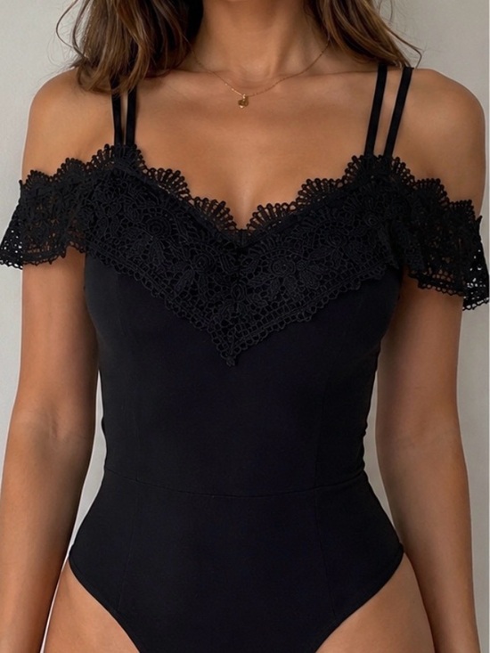 Windsor Tops - Windsor Black Lace Off-Shoulder Bodysuit
